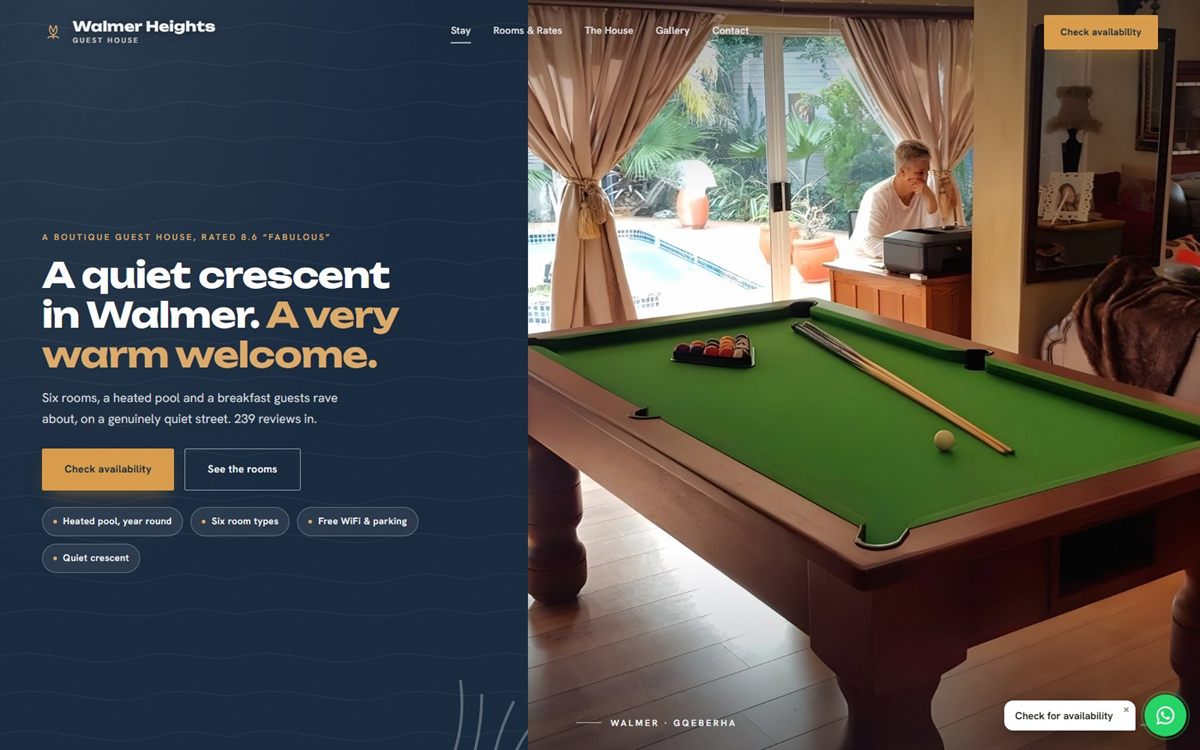 The new Walmer Heights Guest House website